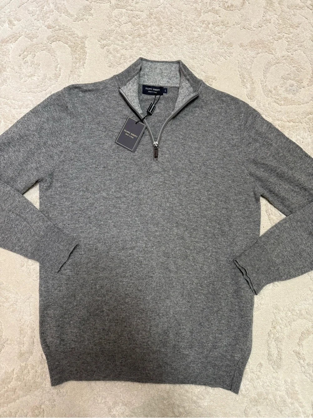 Filippo Riberti Italy Cashmere Wool 1/4 Zip Sweater Gray Men’s L NWT Luxury